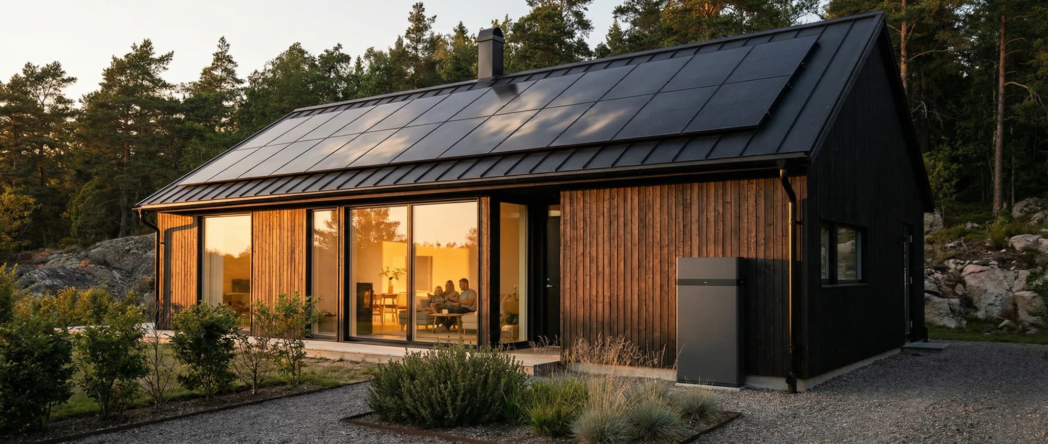 Villa med solceller och batteri i nordisk miljö